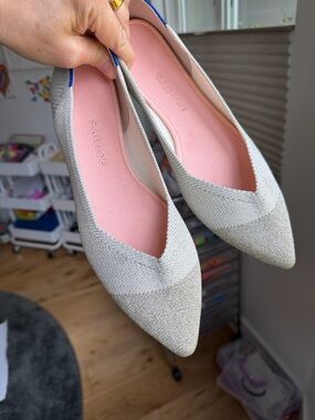 Rothy's Pointed Toe Knit Flats in Diamond Metallic 10 NWOT